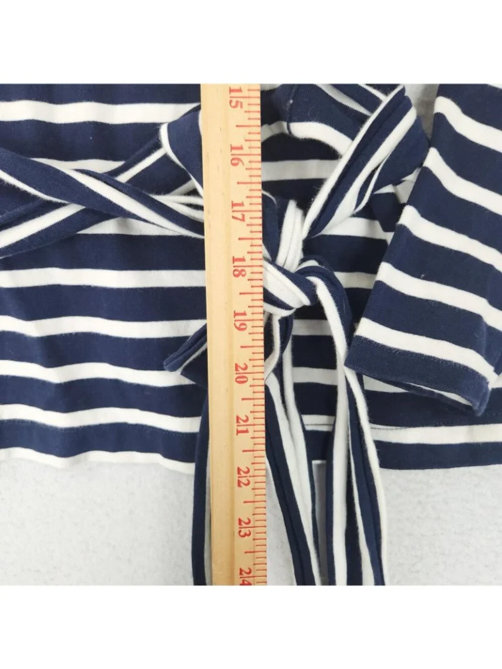 J Crew Shirt Womens XS Blue Striped Tie Waist Nautical Belted Split Back Top